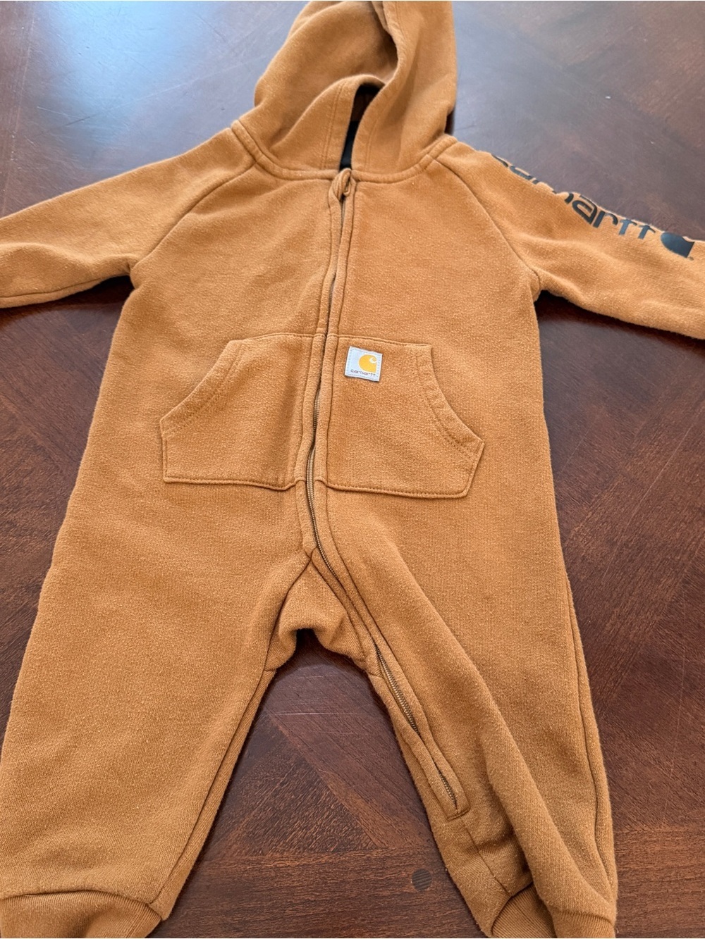 Carhartt Kids' Brown Fleece One-Piece Hooded Romper Sz 6M